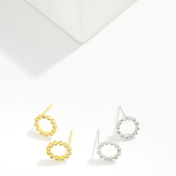 Cubic Zirconia Hoop Stud Earrings 

- Gold Dipped
- Approximately .25" L
