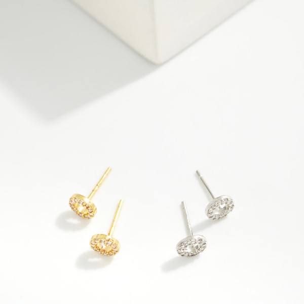 Cubic Zirconia Hoop Stud Earrings 

- Gold Dipped
- Approximately .15" L
