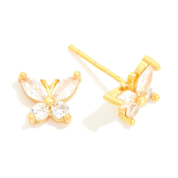 Cubic Zirconia Butterfly Stud Earrings 

- Gold Dipped
- Approximately .25" L
