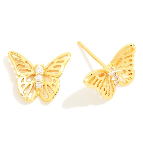 Metal Tone & Cubic Zirconia Butterfly Stud Earrings 

- Gold Dipped 
- Approximately .5" L