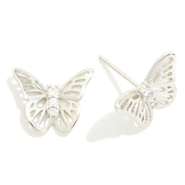 Metal Tone & Cubic Zirconia Butterfly Stud Earrings 

- Gold Dipped 
- Approximately .5" L