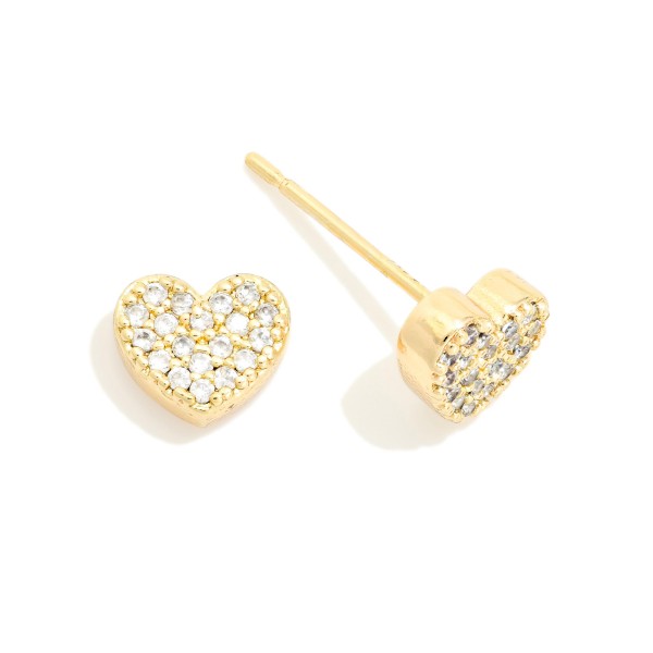 Pave Cubic Zirconia Heart Stud Earrings 

- Gold Dipped
- Approximately .25" L
