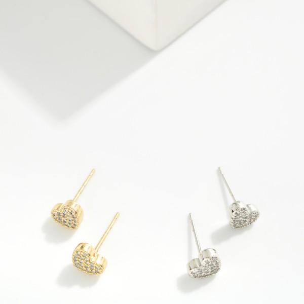 Pave Cubic Zirconia Heart Stud Earrings 

- Gold Dipped
- Approximately .25" L
