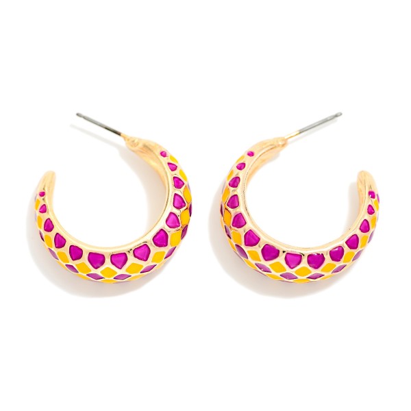 Harlequin Pattern Enamel Two Tone Tapered Hoop Earrings 

- Approximately .75" D X 1" L 