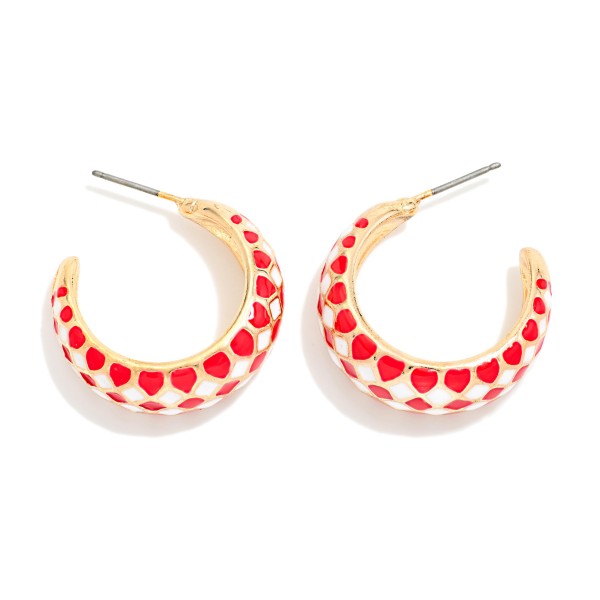 Harlequin Pattern Enamel Two Tone Tapered Hoop Earrings 

- Approximately .75" D X 1" L 