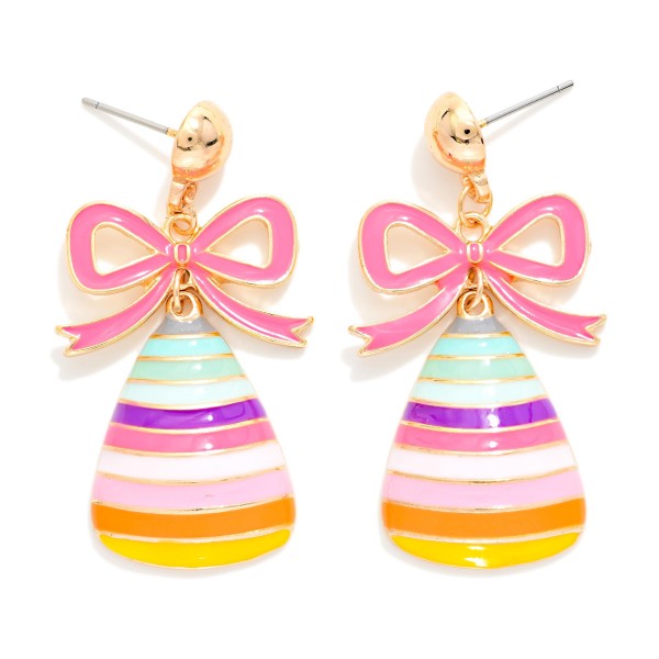 Enamel Stripe Candy Corn & Bow Post Drop Earrings 

- Approximately 1.5" L