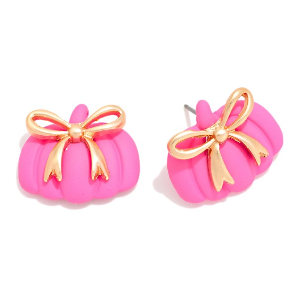 Polymer Clay Pumpkin & Metal Tone Bow Post Drop Earrings 

- Approximately .75" L