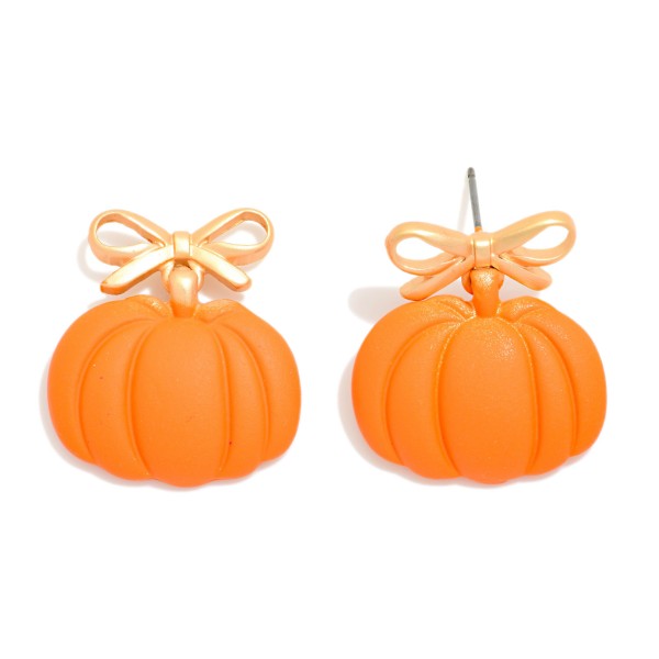 Polymer Clay Pumpkin & Bow Post Drop Earrings 

- Approximately 1" L