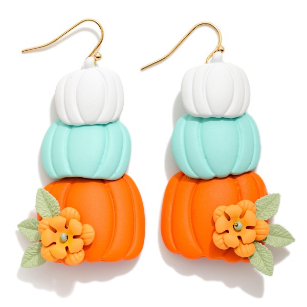 Linked Polymer Clay Pumpkins & Flowers Post Drop Earrings 

- Approximately 2.25" L

 

