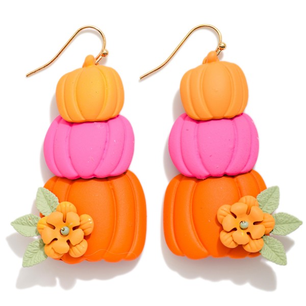 Linked Polymer Clay Pumpkins & Flowers Post Drop Earrings 

- Approximately 2.25" L

 
