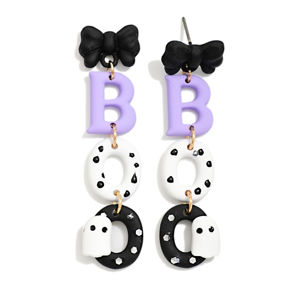 Polymer Clay Linked "BOO" & Bow Ghost Drop Earrings 

- Approximately 2.25" L