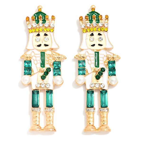 Enamel & Rhinestone Nut Cracker Post Drop Earrings 

- Approximately 2" L
