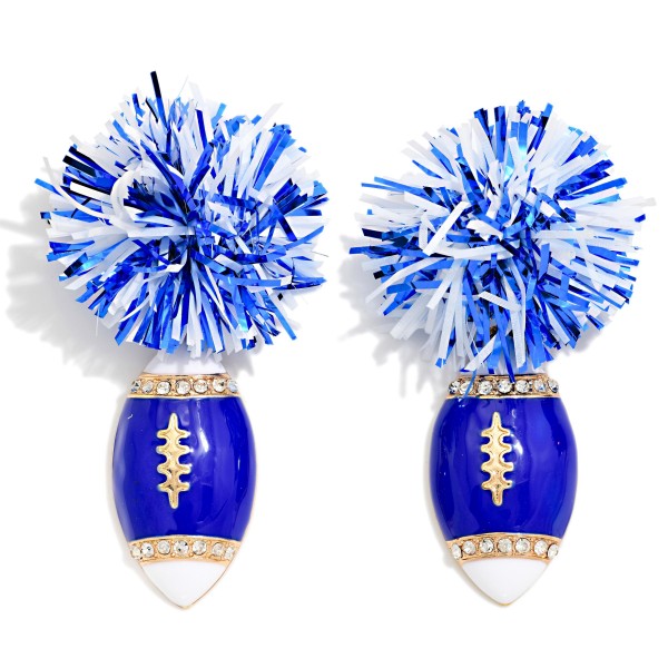 Game Day Pom & Enamel Football Drop Earrings 

- Approximately 2.5" L