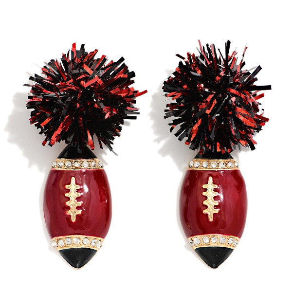 Game Day Pom & Enamel Football Drop Earrings 

- Approximately 2.5" L