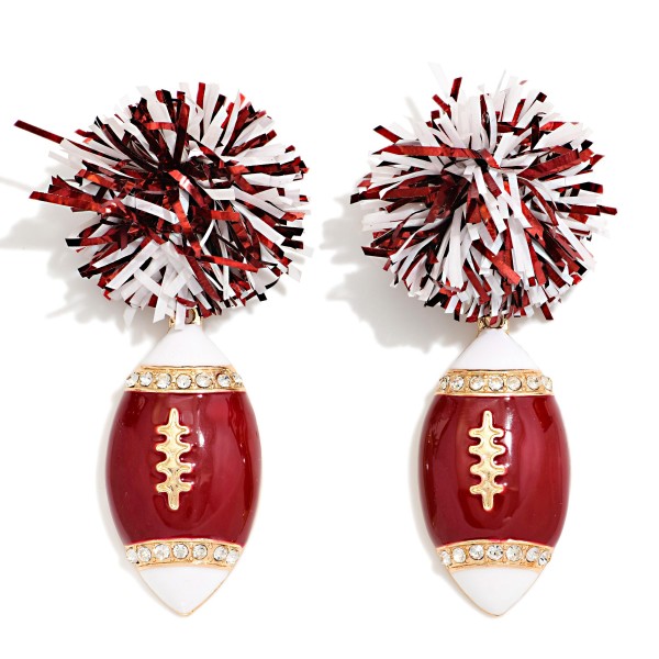 Game Day Pom & Enamel Football Drop Earrings 

- Approximately 2.5" L