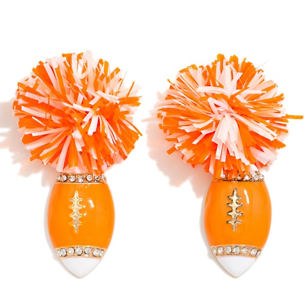 Game Day Pom & Enamel Football Drop Earrings 

- Approximately 2.5" L