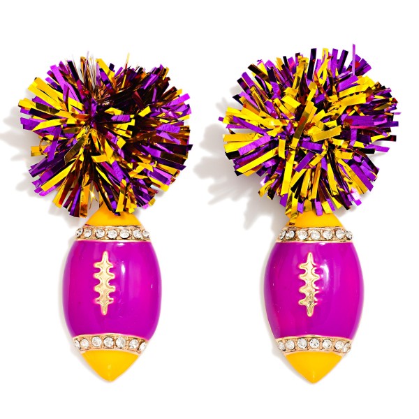 Game Day Pom & Enamel Football Drop Earrings 

- Approximately 2.5" L