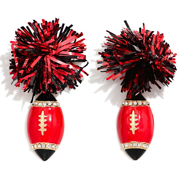 Game Day Pom & Enamel Football Drop Earrings 

- Approximately 2.5" L