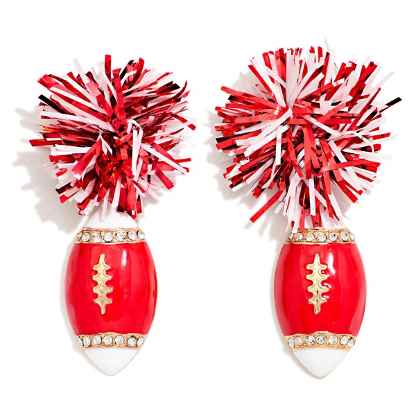 Game Day Pom & Enamel Football Drop Earrings 

- Approximately 2.5" L