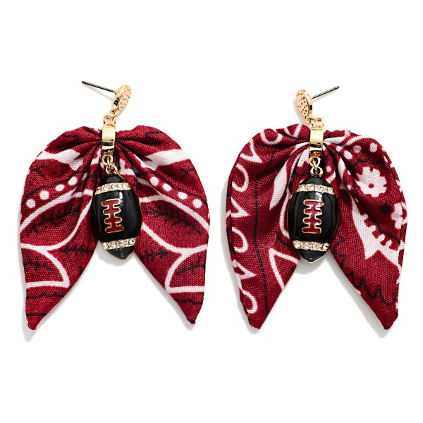 Bandana Bow & Enamel Football Drop Earrings 

- Approximately 3" L