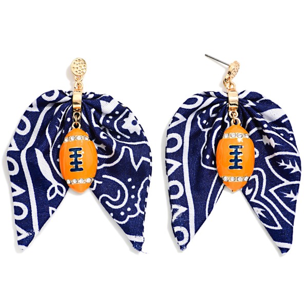 Bandana Bow & Enamel Football Drop Earrings 

- Approximately 3" L