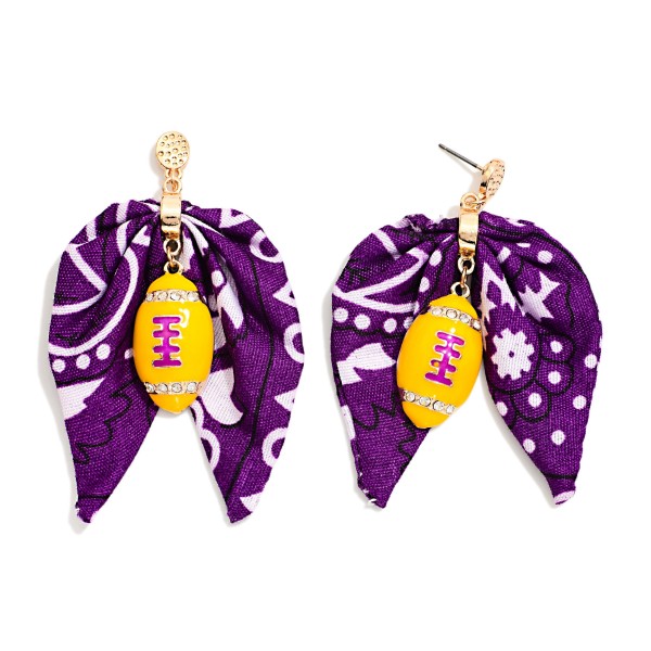 Bandana Bow & Enamel Football Drop Earrings 

- Approximately 3" L