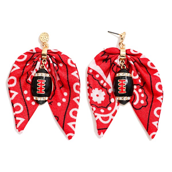 Bandana Bow & Enamel Football Drop Earrings 

- Approximately 3" L