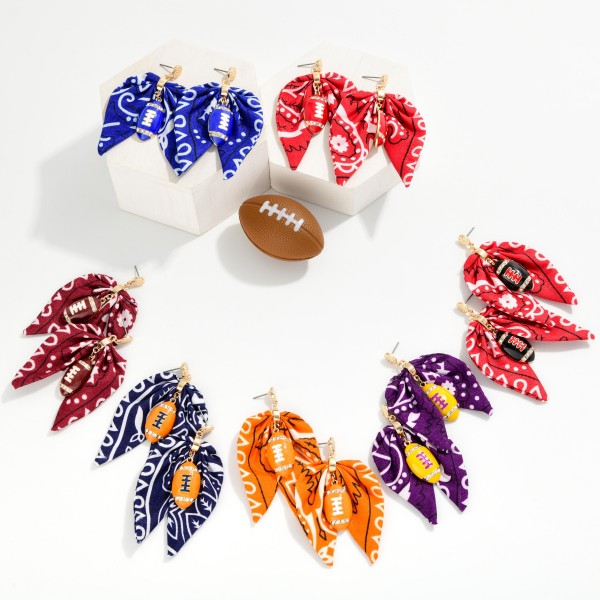 Bandana Bow & Enamel Football Drop Earrings 

- Approximately 3" L