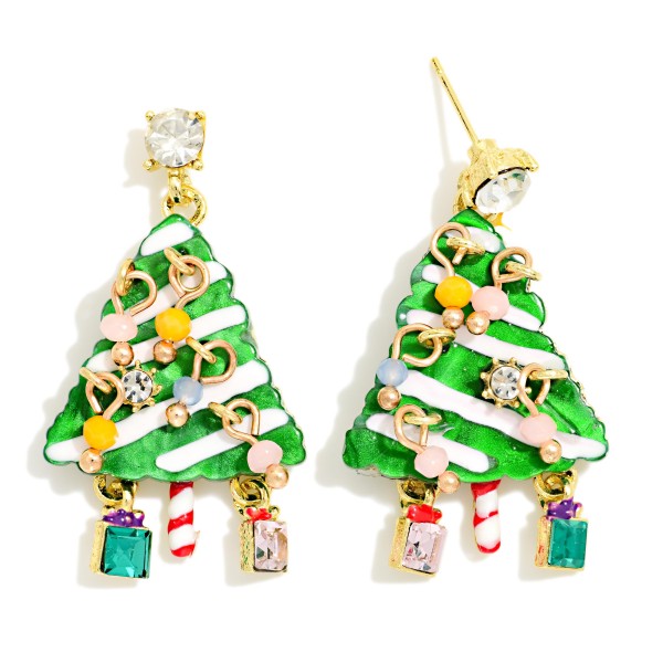 Enamel Christmas Tree Post Drop Earrings With Linked Ornament & Present Details

- Approximately 1.5" L