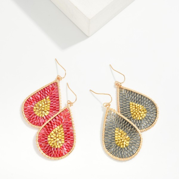 Seed Beaded Teardrop Drop 

- Approximately 2" L