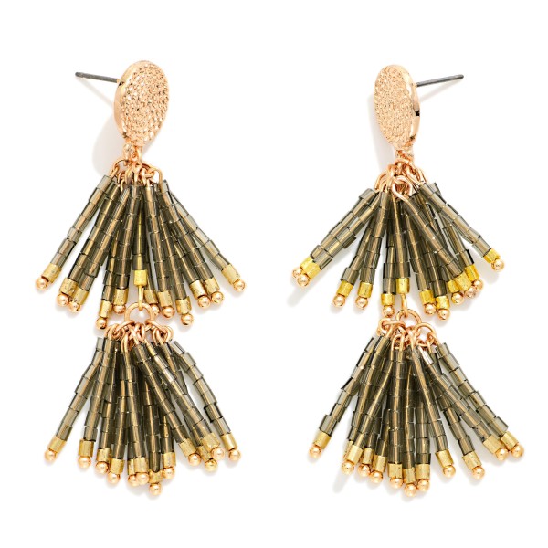 Layered Seed Beaded Tassels Post Drop Earrings 

- Approximately 2.5" L