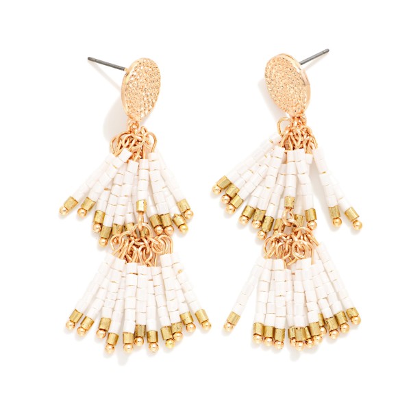 Layered Seed Beaded Tassels Post Drop Earrings 

- Approximately 2.5" L