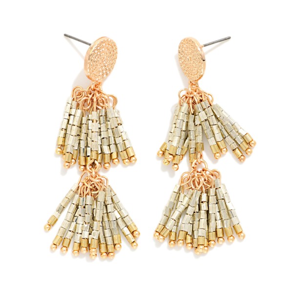 Layered Seed Beaded Tassels Post Drop Earrings 

- Approximately 2.5" L
