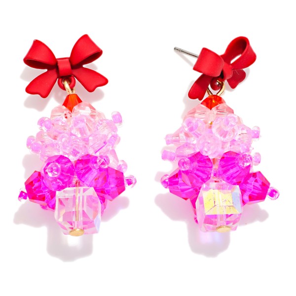 Beaded Christmas Tree & Clay Bow Post Drop Earrings 

- Approximately 1.5" L