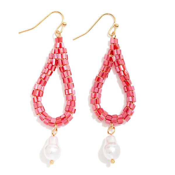 Seed Bead Beaded Teardrop Earrings With Baroque Pearl Detail 

- Approximately 2.5" L