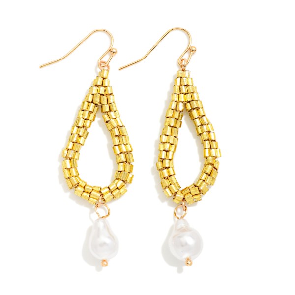 Seed Bead Beaded Teardrop Earrings With Baroque Pearl Detail 

- Approximately 2.5" L