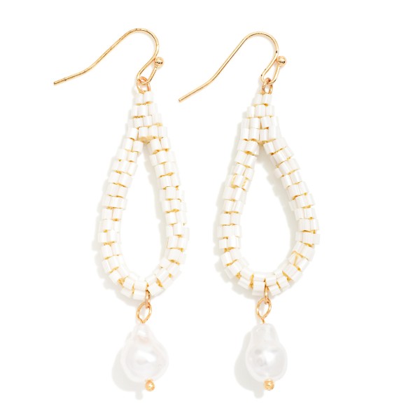 Seed Bead Beaded Teardrop Earrings With Baroque Pearl Detail 

- Approximately 2.5" L