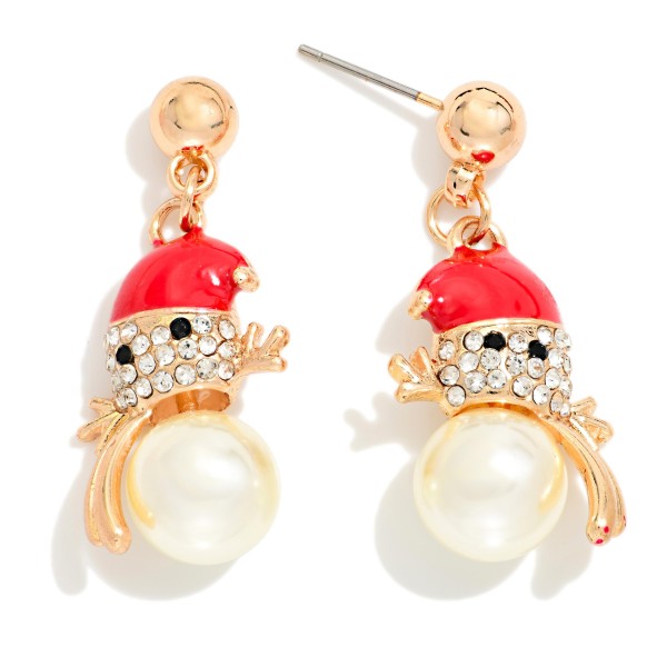 Pearl & Rhinestone Snowman Post Drop Earrings 

- Approximately 1.25" L