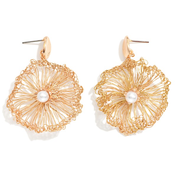 Wire Flower Post Drop Earrings With Pearl Detail 

- Approximately 2" L