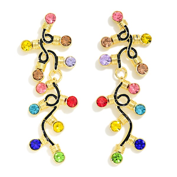 Enamel & Rhinestone Christmas Lights Drop Earrings 

- Approximately 2.25" L