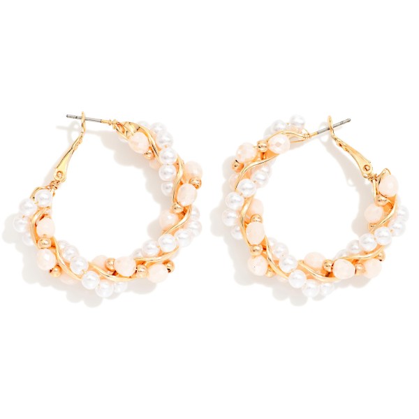 Pearl & Faceted Bead Twisted Hoop Earrings

- Approximately 1" D