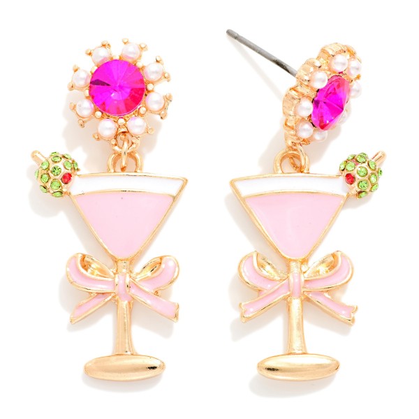 Enamel, Rhinestone, & Pearl Post Drop Earrings 

- Approximately 1.5" L