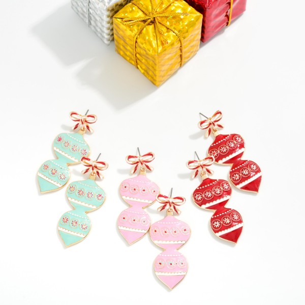 Enamel Christmas Ornaments Drop Earrings 

- Approximately 2.25" L
