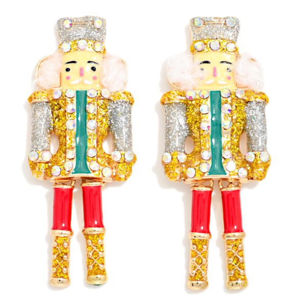 Glitter Enamel Nut Cracker Post Drop Earrings 

- Approximately 2" L