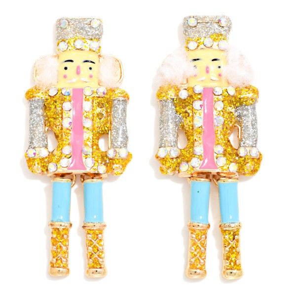 Glitter Enamel Nut Cracker Post Drop Earrings 

- Approximately 2" L