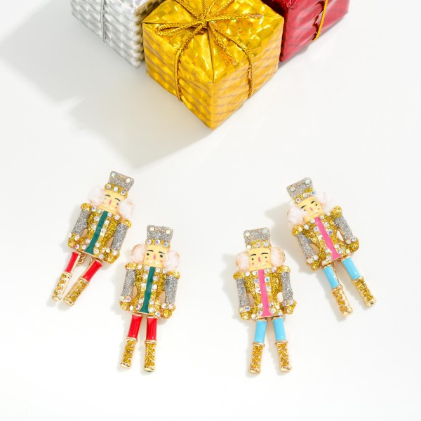 Glitter Enamel Nut Cracker Post Drop Earrings 

- Approximately 2" L