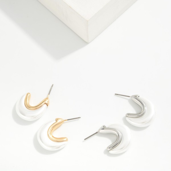 Tapered Flat Pearl Half Hoop Earrings 

- Approximately .75" L