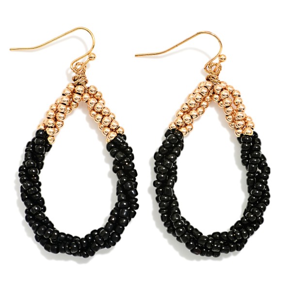 Two Tone Beaded & Twisted Teardrop Drop Earrings 

- Approximately 2" L