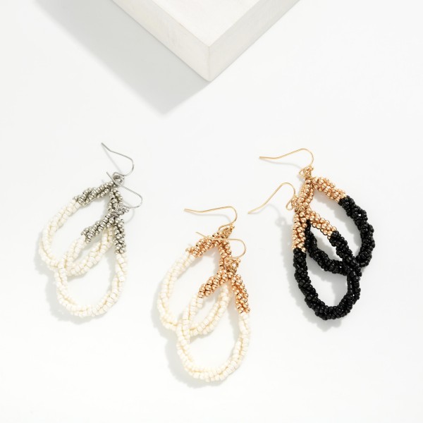 Two Tone Beaded & Twisted Teardrop Drop Earrings 

- Approximately 2" L