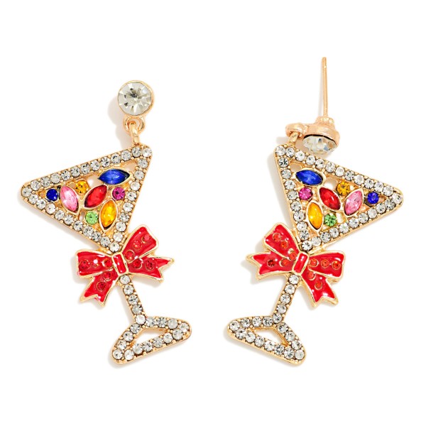Rhinestone Christmas Cocktail Post Drop Earrings 

- Approximately 1.5" L
